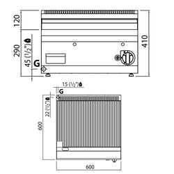 Gazowa płyta grillowa - 8 kW - Ryflowana