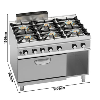 Kuchenka gazowa - 60 kW - włącznie z 6 palnikami - z piekarnikiem gazowym - 7,8 kW - model o wysokiej wydajności - Prime Gastro