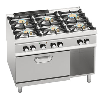 Gazowa kuchenka - z 6 palnikami - 44 kW - włącznie z piekarnikiem elektrycznym - 4,68 kW - Prime Gastro