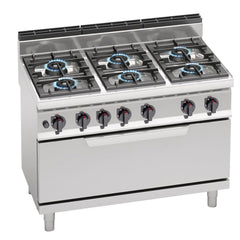 Gas cooker - 42 kW - 6 burners - including static gas oven - 12 kW - high-performance model