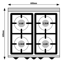 Kuchenka gazowa - 19 kW - 4 palnikowa - z elektrycznym piekarnikiem konwekcyjnym - 3 kW