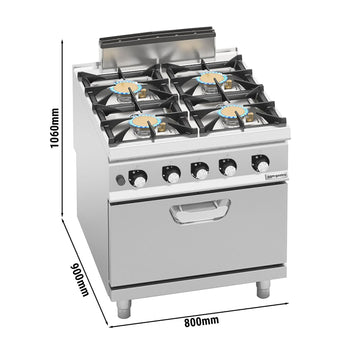 Kuchenka gazowa - 40 kW - 4 palnikowa - z piekarnikiem gazowym - 7,8 kW - model o wysokiej wydajności - Prime Gastro