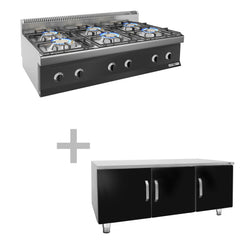 Gas cooker - 36 kW - 6 burners - including base with 3 doors