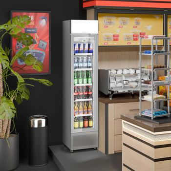 Chłodziarka do napojów - 145 litrów - bezramkowy design - z 1 szklanymi drzwiami & wyświetlaczem reklamowym - Prime Gastro