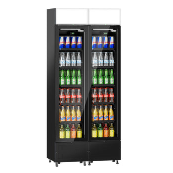 (2 szt.) Chłodziarka do napojów - 290 litrów - bezramkowy design - z 2 szklanymi drzwiami & wyświetlaczem reklamowym - Prime Gastro