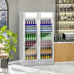 (2 szt.) Chłodziarka do napojów - 690 litrów - z 2 szklanymi drzwiami i wyświetlaczem reklamowym