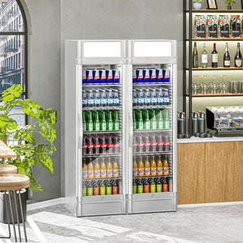 (2 szt.) Chłodziarka do napojów - 690 litrów - z 2 szklanymi drzwiami i wyświetlaczem reklamowym - Prime Gastro