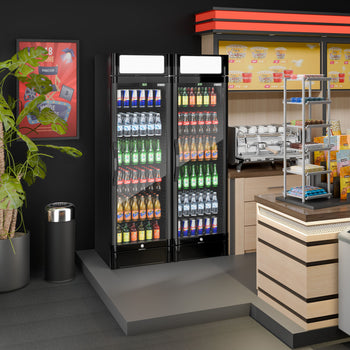 (2 szt.) Chłodziarka do napojów - 690 litrów - z 2 szklanymi drzwiami & wyświetlaczem reklamowym - Prime Gastro