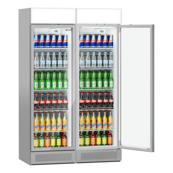 (2 szt.) Chłodziarka do napojów - 690 litrów - bezramkowy design - z 2 szklanymi drzwiami & wyświetlaczem reklamowym - Prime Gastro