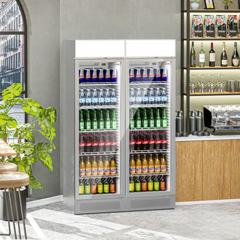 (2 szt.) Chłodziarka do napojów - 690 litrów - bezramkowy design - z 2 szklanymi drzwiami & wyświetlaczem reklamowym - Prime Gastro