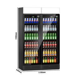 (2 sztuki) Chłodziarka do napojów - 690 litrów - bezramkowy design - z 2 szklanymi drzwiami & wyświetlaczem reklamowym