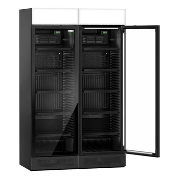 (2 sztuki) Chłodziarka do napojów - 690 litrów - bezramkowy design - z 2 szklanymi drzwiami & wyświetlaczem reklamowym - Prime Gastro