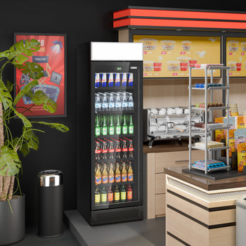 Chłodziarka do napojów - 345 litrów - bezramkowy design - z 1 szklanymi drzwiami & wyświetlaczem reklamowym - Prime Gastro