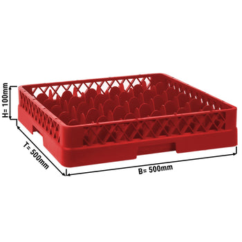 (6 szt.) Kosz do zmywarki do szkła 1/1 - 500x500mm - 49 przegródek - czerwony - Prime Gastro