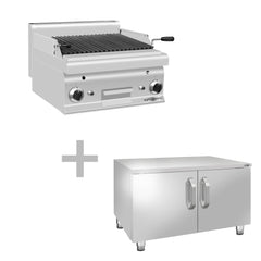 Grill gazowy z kamienia lawowego - 10,6 kW - Grill uchylny - włącznie z podstawą z 2 drzwiczkami