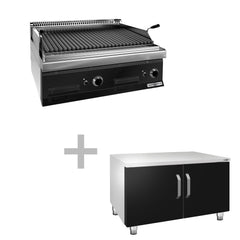 Grill gazowy z kamienia lawowego - 10,6 kW - Grill uchylny - włącznie z rusztem do grillowania podstawa z 2 drzwiczkami