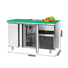 PREMIUM freezing table - 1400x700 mm - with 2 doors - including a green chopping board