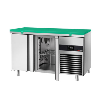 Stół mroźniczy PREMIUM - 1400x700 mm - z 2 drzwiami - włącznie z deską do krojenia w kolorze zielonym - Prime Gastro