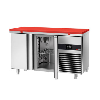Stół mroźniczy PREMIUM - 1400x700mm - z 2 drzwiami - włącznie z deską do krojenia czerwony - Prime Gastro
