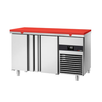 Stół mroźniczy PREMIUM - 1400x700mm - z 2 drzwiami - włącznie z deską do krojenia czerwony - Prime Gastro