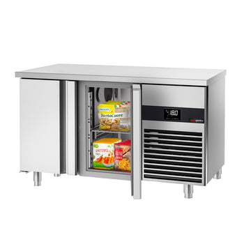 Stół mroźniczy PREMIUM - 1400x700 mm - z 2 drzwiami - włącznie z deską do krojenia w kolorze zielonym - Prime Gastro