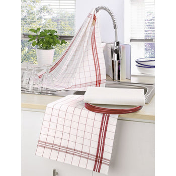 (180 szt.) Ściereczka do szkła wykonana z lnu & bawełny - 650x650mm - czerwona / biała - Prime Gastro