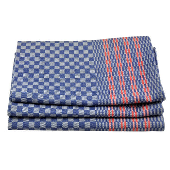 (150 sztuk) Ręcznik pitny wykonany z pół lnu - 50 x 100 cm - niebieska kratka w czerwone pionowe paski - Prime Gastro