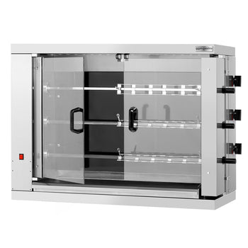 Elektryczny grill do kurczaka - ceramika szklana - 14,4 kW - z 3 szpikulcami dla maksymalnie 18 kurczaków - Prime Gastro