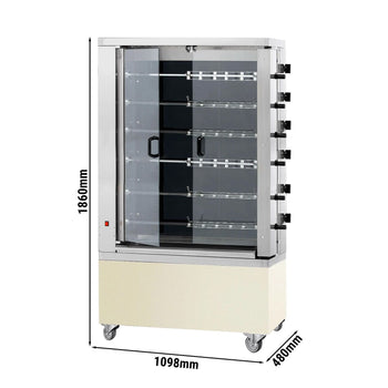 Elektryczny grill do kurczaka - ceramika szklana - 28,8 kW - z 6 szpikulcami dla maksymalnie 36 kurczaków - Prime Gastro