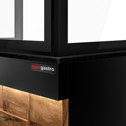 Grill na węgiel drzewny TORONTO - 1500 mm - drewniany panel przedni - blat roboczy kuchenny z czarnego granitu - szyba żaroodporna