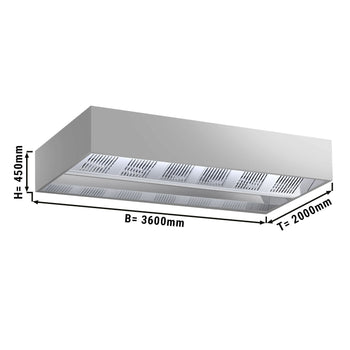 Indukcyjny okap sufitowy - 3,6m - z filtrem & lampą LED - Prime Gastro