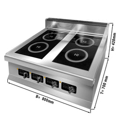Kuchnia indukcyjna nastawna - 12kW - 4 pola grzewcze - z panelem cyfrowym (LCD) - nastawna