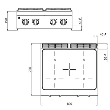 Kuchenka na podczerwień - 12,8 kW - 4 płyty grzewcze - Prime Gastro