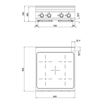 Kuchenka indukcyjna - 20 kW - 4 płyty grzewcze - Prime Gastro