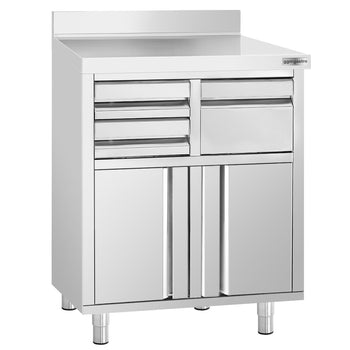 Szafka robocza - na ekspres do kawy - 800x600mm - z kołatką, 2 szufladami, 2 drzwiczkami i panelem tylnym - Prime Gastro