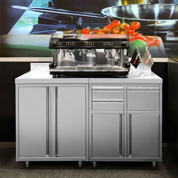 Szafka robocza - do ekspresu do kawy - 800x600 mm - z 2 drzwiami na zawiasach i panelem tylnym - Prime Gastro
