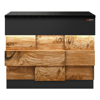 Lada kasowa TORONTO - 900 mm - drewniany panel przedni - blat roboczy kuchenny z czarnego granitu - Prime Gastro