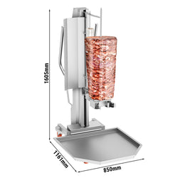 Podnośnik do kebaba dla robota do kebaba z stali nierdzewnej AISI 430 - Ø580mm - 850x1161x1605mm - 108kg - udźwig 350kg - z tacą ociekową i kołkami