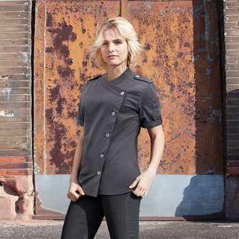 KARLOWSKY | Damska bluza szefa kuchni z krótkim rękawem - Dżinsowy styl ROCK CHEF®-Stage2 - Rozmiar: 50 - Prime Gastro