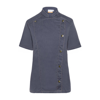 KARLOWSKY | Damska bluza kucharska z krótkim rękawem Styl dżinsowy - Czarny w stylu Vintage - Rozmiar: 54 - Prime Gastro