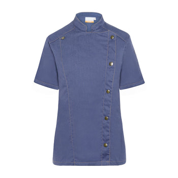 KARLOWSKY | Damska bluza kucharska z krótkim rękawem Styl dżinsowy - Niebieski w stylu Vintage - Rozmiar: 36 - Prime Gastro