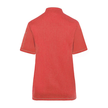 KARLOWSKY | Damska bluza kucharska z krótkim rękawem Styl dżinsowy - Czerwony w stylu Vintage - Rozmiar: 46 - Prime Gastro