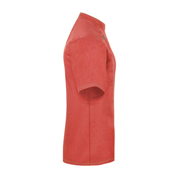 KARLOWSKY | Damska bluza kucharska z krótkim rękawem Styl dżinsowy - Czerwony w stylu Vintage - Rozmiar: 52 - Prime Gastro