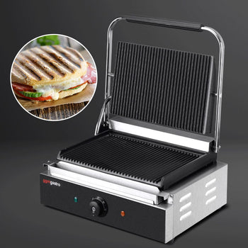 Grill kontaktowy - 2,2 kW - Ryflowana górna i dolna część - Powierzchnia grillowania: 345x235 mm - Prime Gastro