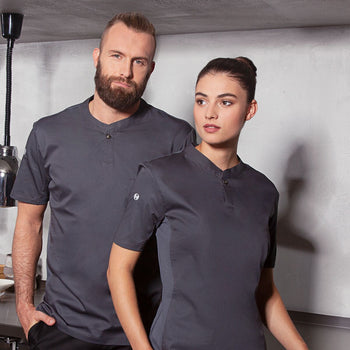 (6 sztuk) KARLOWSKY | Męska koszulka gastronomiczna robocza z krótkim rękawem Performance - Antracyt - Rozmiar: 2XL - Prime Gastro