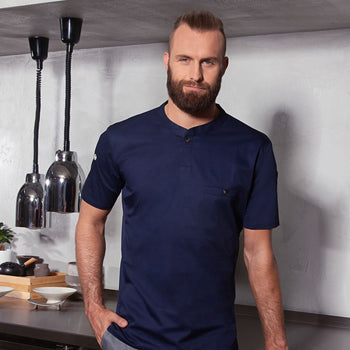 (6 sztuk) KARLOWSKY | Męska koszulka gastronomiczna robocza z krótkim rękawem Performance - Granatowa - Rozmiar: M - Prime Gastro