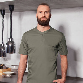 (6 sztuk) KARLOWSKY | Męska koszulka gastronomiczna robocza z krótkim rękawem Performance - szałwiowa - Rozmiar: 4XL - Prime Gastro