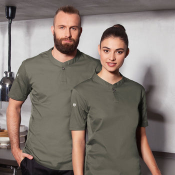 (6 sztuk) KARLOWSKY | Męska koszulka gastronomiczna robocza z krótkim rękawem Performance - szałwiowa - Rozmiar: 2XL - Prime Gastro