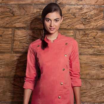 (6 sztuk) KARLOWSKY | Damska bluza kucharska Styl dżinsowy - czerwona w stylu Vintage - Rozmiar: 58 - Prime Gastro