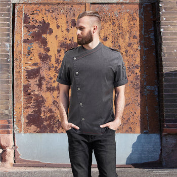 KARLOWSKY | Bluza kucharska z krótkim rękawem w stylu denim ROCK CHEF®-Stage2 - Rozmiar: 46 - Prime Gastro